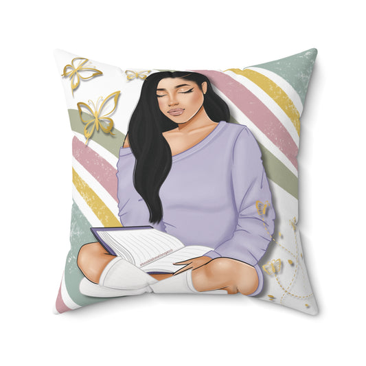 Cozy Reading Pillow with Floral Design, Perfect for Home Decor, Gift for Readers, Butterfly Accent Cushion, Bedroom Accessory
