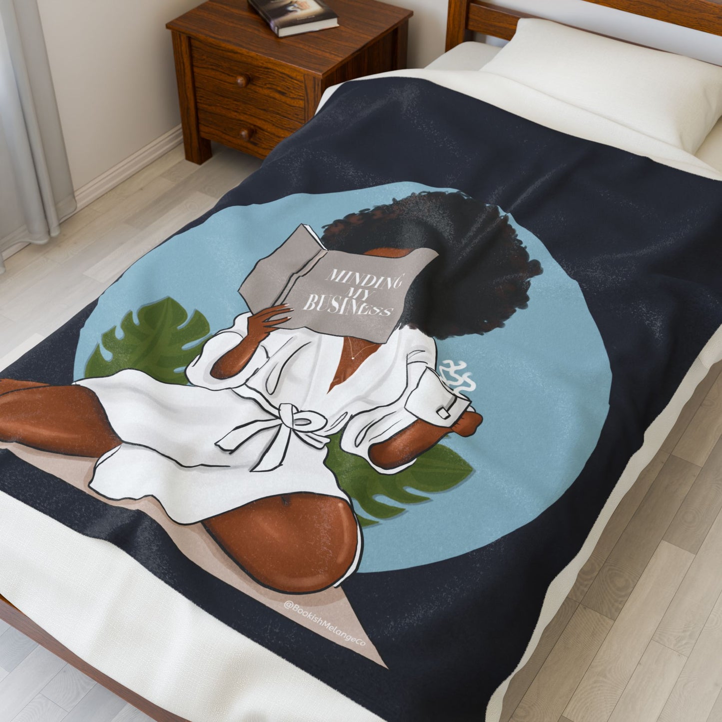 Cozy 'Mindin' My Business' Velveteen Plush Blanket — Afrocentric Relaxation Throw