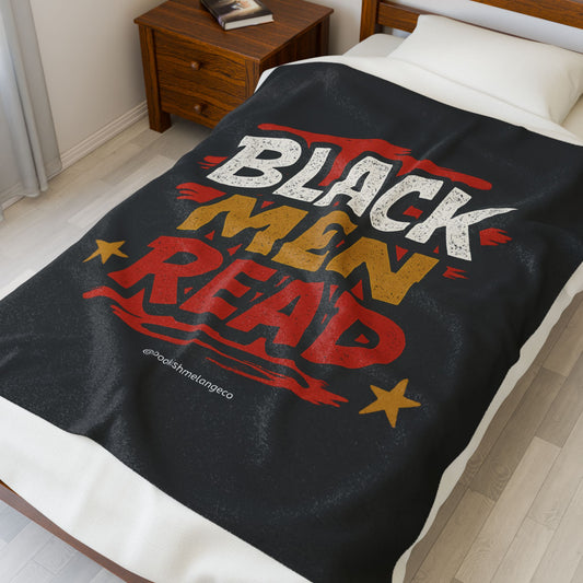 Inspirational Velveteen Plush Blanket: Cozy Gift for Book Lovers, Reading Nook Decor, Black Men Read