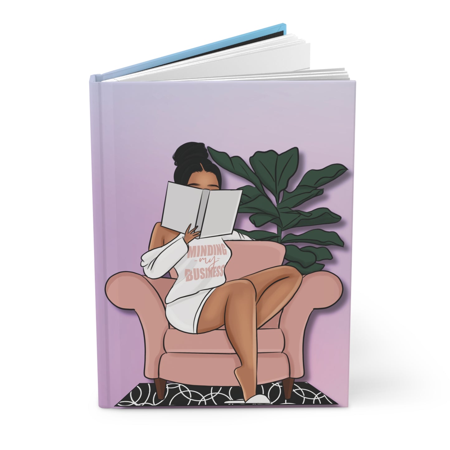 Cozy Reading Girl Hardcover Journal — Matte Feminine Notebook for Self-Care & Notes